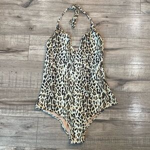 J.Crew Deep Plunge V-neck One-piece Swimsuit Leopard Animal Print (P25)